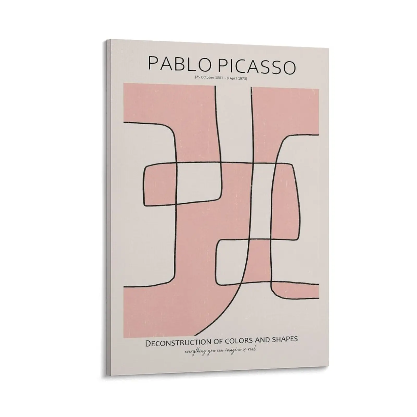 Pablo Picasso Red Geometric Line Art Abstract Shapes Wood Framed Canvas Poster - Art for Bedroom, Office Wall Decor, Home Supplies Gift Ornament