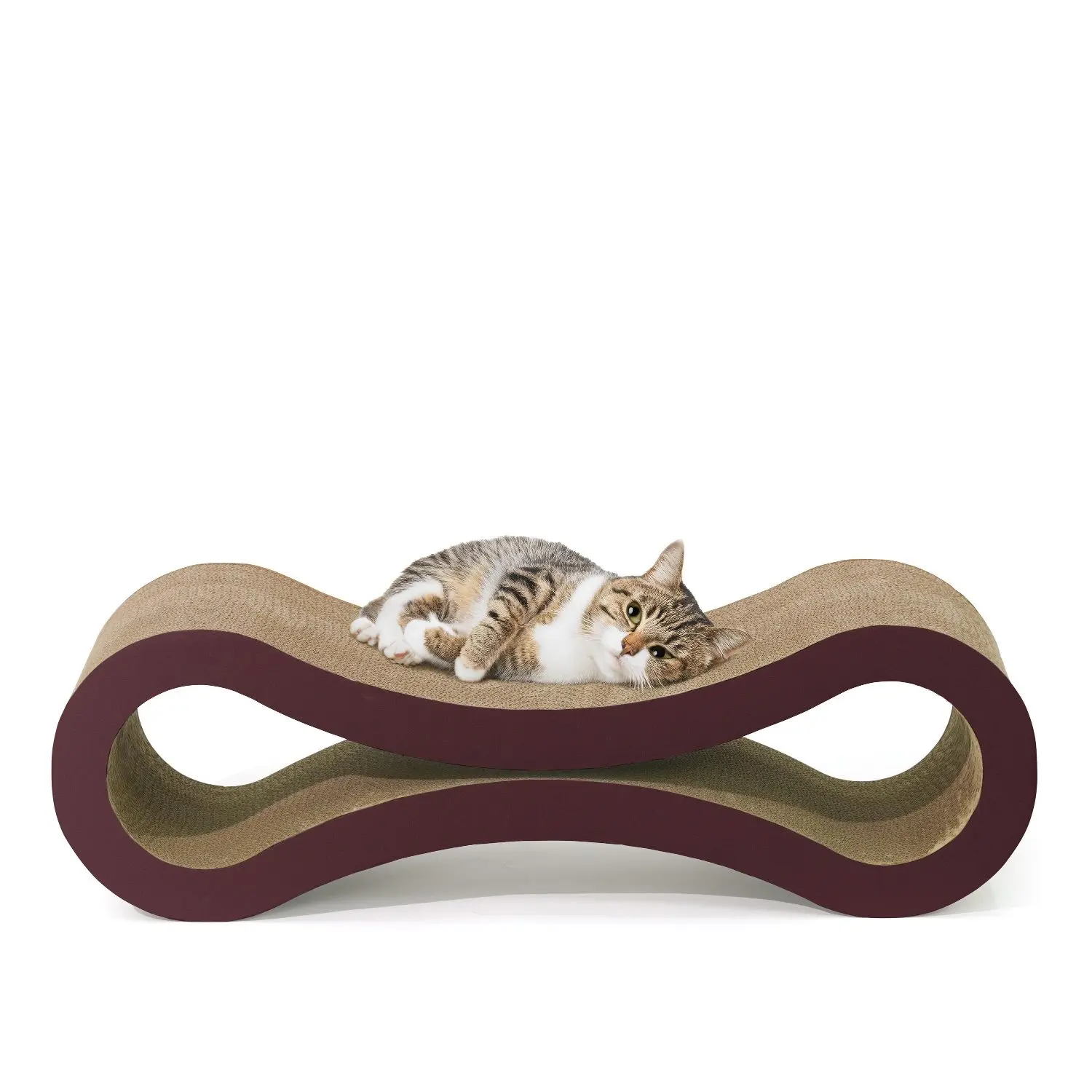 CAPHAUS Infinity Cat Scratcher Lounger, Reversible Scratcher, Large Cat Scratching Pad, Cat Scratching Board, Scratch Pad for Indoor Cats, Brown/White