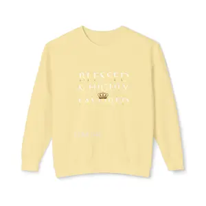 Crewneck Sweatshirt — "Blessed & Highly Favored" Gold Crown Inspirational Pullover