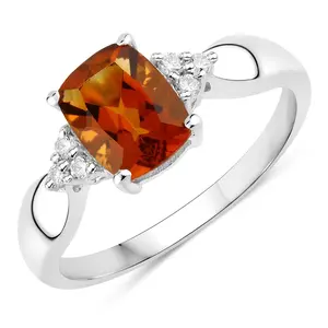 1.39 Ct Genuine Madeira Citrine and Lab Diamond Silver Cushion Cut Cocktail Ring