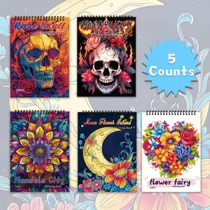 Flower & Skull Pattern Coloring Book, 5 Counts/set 30 Pages Coloring Book, DIY Painting Supplies for Adults & Teens, without Paint