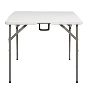34 inch HDPE Top Heavy-Duty Foldable Square Camping Table - Gray Steel Frame, 9kg Lightweight, Portable Setup, Simple Look, Ideal for Patio, Beach Parties