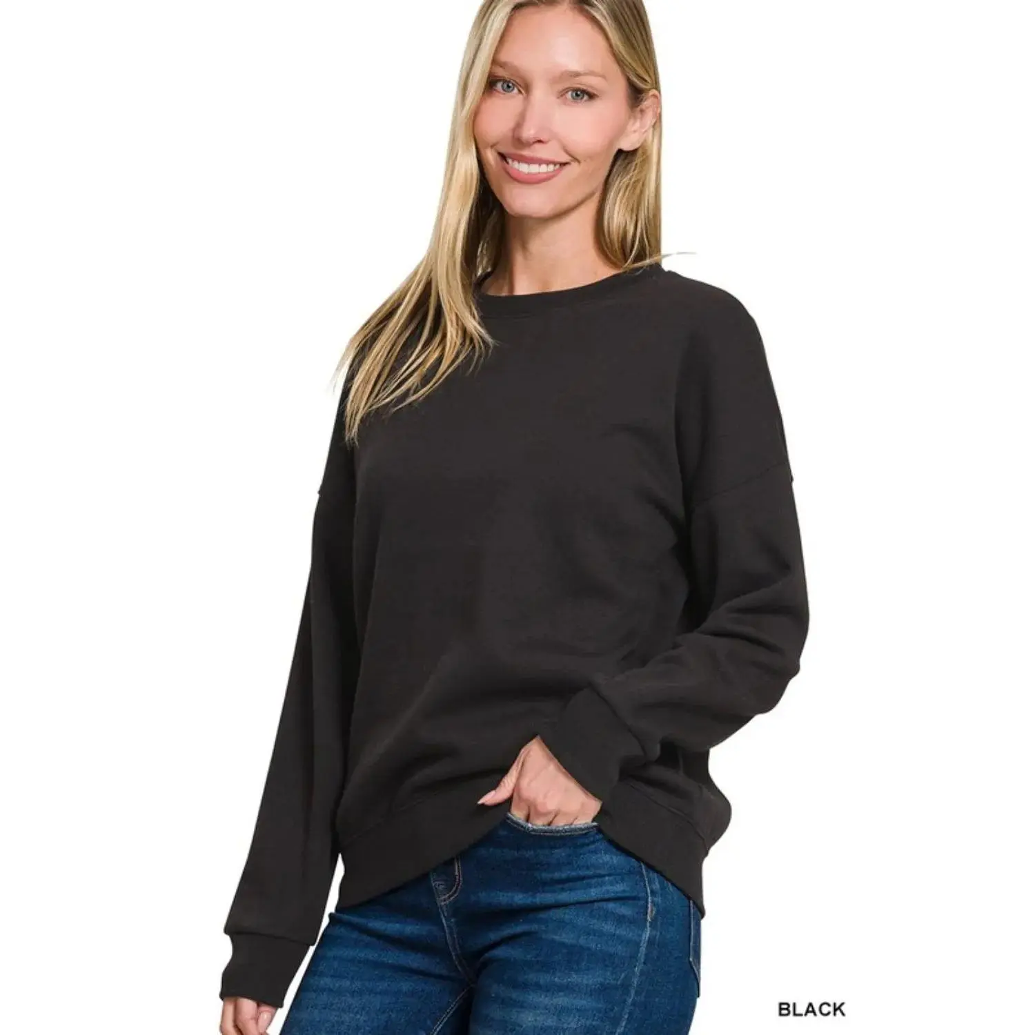 Zenana Full Size Fleece Drop Shoulder Sweatshirt Plus Size