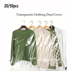 20/50pcs Transparent Plastic Bags for Dry Cleaning Stores, Dustproof Design Hanging Clothing Bags, Clothes Storage Bag, Home Shop Use, Household Dust Cover, 6 Sizes Available