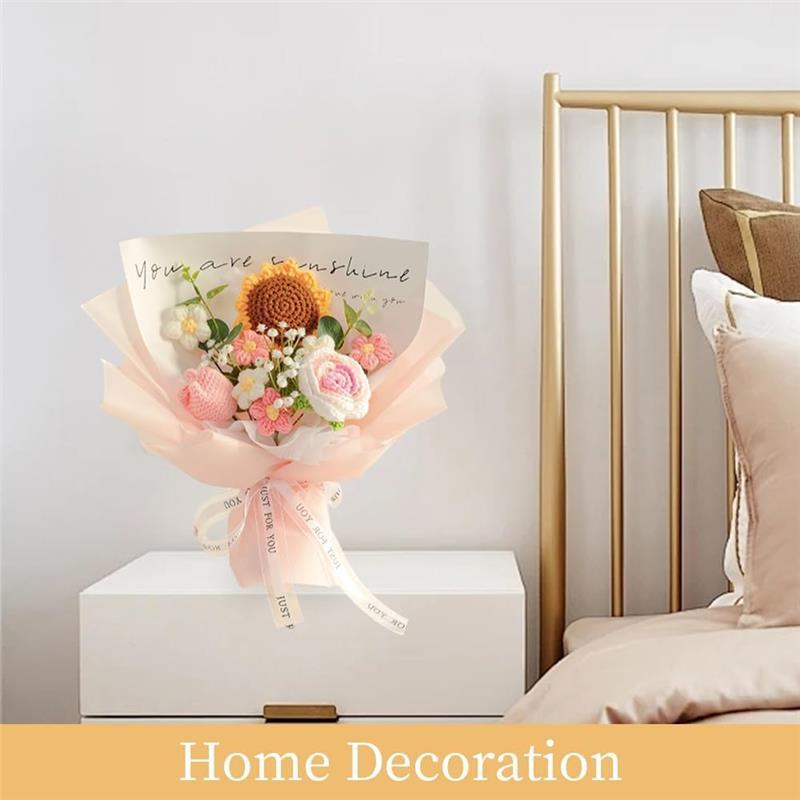 Crochet Flowers Bouquet Sunflower Rose : Handmade Knitted Bouquet for Valentines Day Mother's Day Birthday Home Decor Girlfriend (Pink)