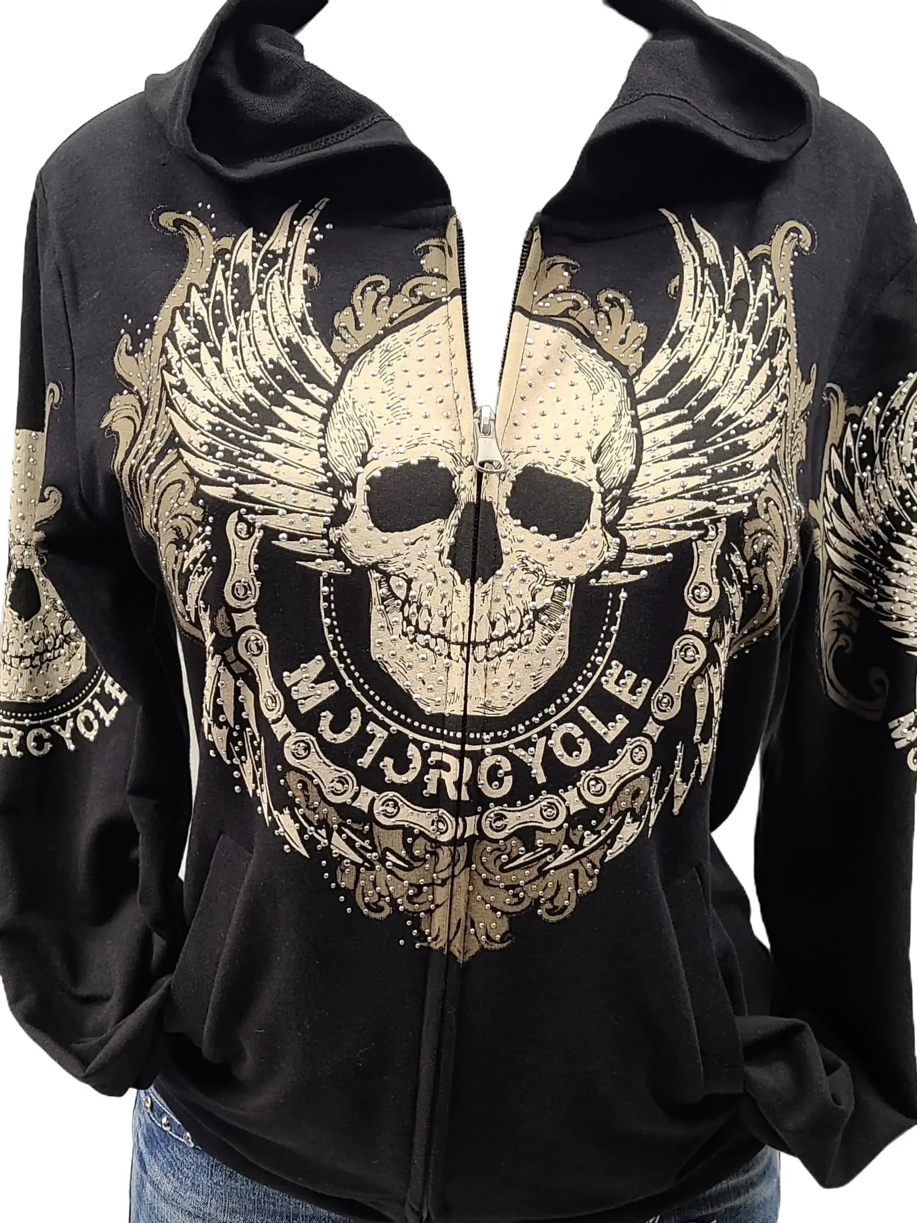 Platinum Plush Skull Zip Up Sweater Casual Clothes