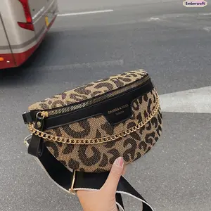 Women's Fashion Crossbody Fanny Pack, Trendy Wide Strap Sling Bag with Chain Detail, Lightweight Small Shoulder Chest Bag, Versatile Belt Bag for Travel, Shopping, Daily Commute and Casual Streetwear