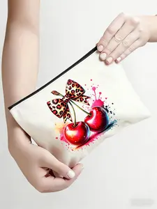 Cherry Pattern Makeup Bag, Multifunctional Portable Storage Pouch, Travel Essential, Dormitory Supplies, Wedding Gift, Mother's Day Present