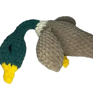 Crocheted Mallard Duck - Green and Beige with Yellow Feet and Black Eye Detailing