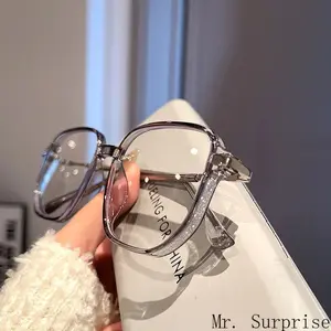 Women Starry Glitter Frame Anti Blue Light Photochromic Glasses, Stylish Myopia Prescription Eyeglasses, Flattering for Round Square Face Daily No-Makeup Wear