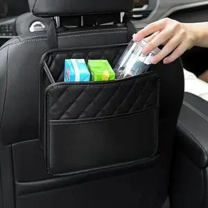 Leather Car Interior Seat Back Storage Bag, Spacious Hanging Organizer for Water Bottles & Travel Cups, Durable Easy Clean Design