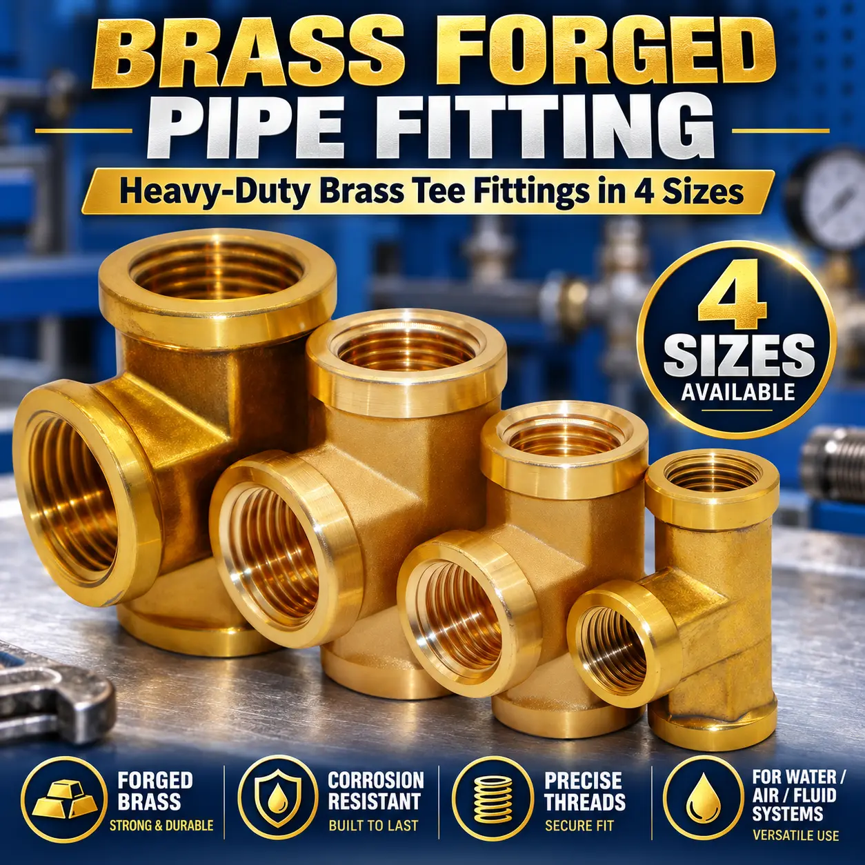 Brass Forged Pipe Fitting Tee Shaped  1/8" 1/4" 3/8" 1/2"  Inch NPT Female Intersection T-fitting 3 Ways Connector Coupling