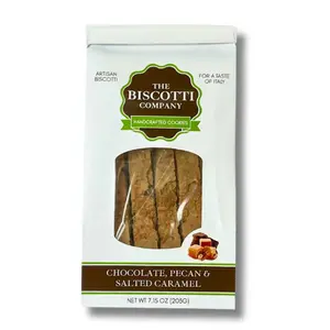 Chocolate Pecan and Salted Caramel Biscotti 7.15 oz Bag - Artisan Biscotti - Handcrafted