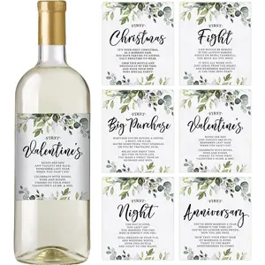 Printed Party Marriage Milestones Greenery Wedding Firsts 6 Wine Bottle Labels