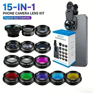 15-In-1 Phone Lens Set, Includes Wide Angle, Macro, FishEye Lenses, Universal Clip, Compatible with Most Smartphones like iPhone and Android, Ideal for Short Videos & Travel Photography