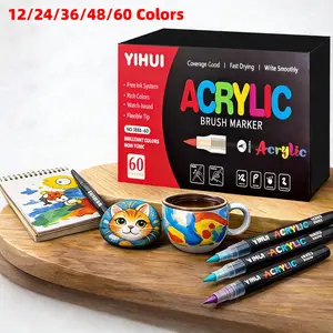 12-60 Color Acrylic Marker Set, Professional Painting Markers, Marker Pen Set, Soft Brush Tips, Ideal for Wood, Rock, Canvas, Glass, Ceramic, DIY Crafts