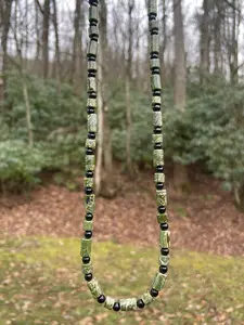 Australian Green Lace Jasper and Black Obsidian Necklace