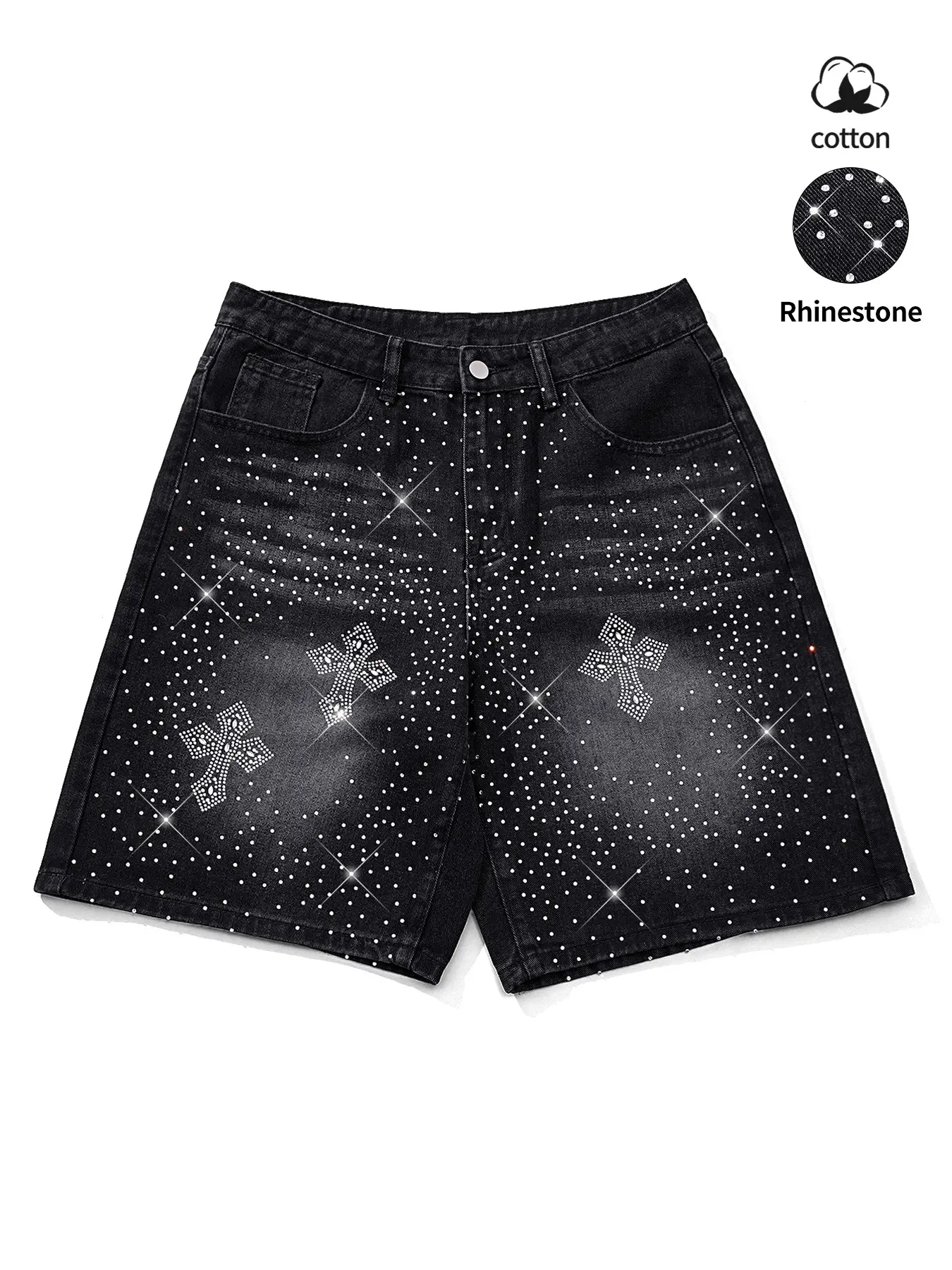 Starry Sky Jeans casual fashion streetwear jean men's shiny diamond loose denim shorts, menswear, perfect fit and comfort, suitable for daily wear, fashionable and trendy statement of style, Diamond Studded Jeans