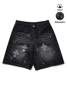 Starry Sky Jeans casual fashion jean men's shiny diamond loose denim shorts, perfect fit and comfort, suitable for daily wear, fashionable and trendy statement of style