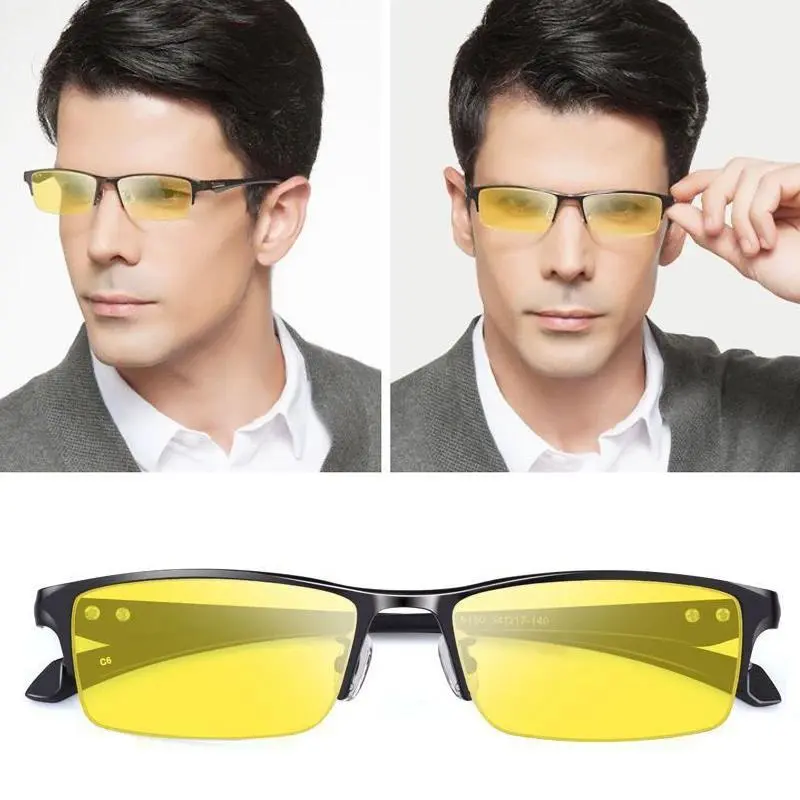 Men's Metal Half-Frame Sunglasses with Photochromic Chameleon Lenses, Anti-Glare for Day & Night Driving, UV Protection, Auto-Tinting Uv Protection Men's Sunglasses, Chameleon Lens Men's Sunglasses