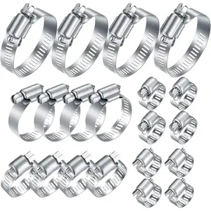 20Pcs Adjustable Stainless Steel Hose Clamps Assortment Kit, 1/4-2 in (6-51mm) Worm Gear Heavy Duty Pipe Fuel Line for Plumbing, Washing Machine, Mechanical, Garden and Automotive Hose Connections