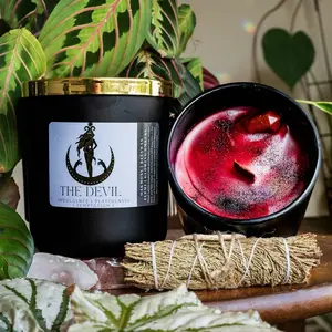 Tarot-Inspired Soy Coconut Ritual Candle with Gemstone, 22 Scents of Major Arcana Intention Sprinkled, 55-60 Hrs Burn Time