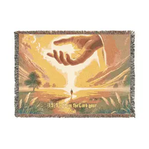 Helping Hand landscape woven blanket | spiritual sunrise scene, coastal palm, woven throw