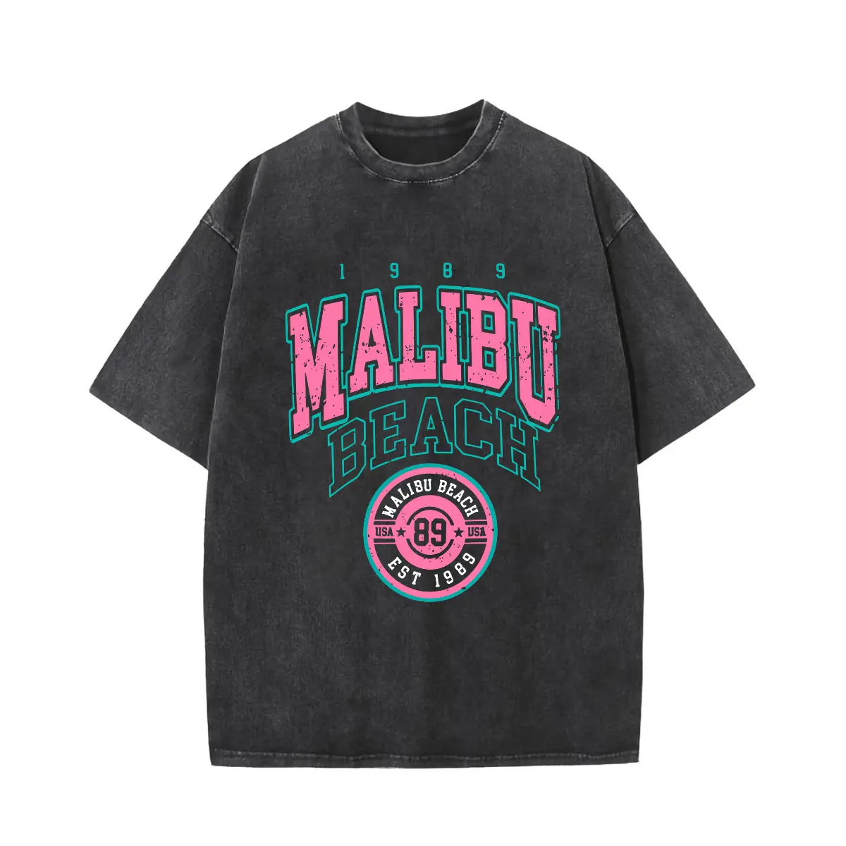 Wayii Fashion Summer Women's Casual Round Neck Vintage Water Wash T-Shirt MALIBU Pattern Printed T-Shirt Daily Patch Loose Bottom Shirt Top Patch S Outdoor Women's Clothing hoodies women zip tank weighted vests cute clothes long sleeve baby doll night