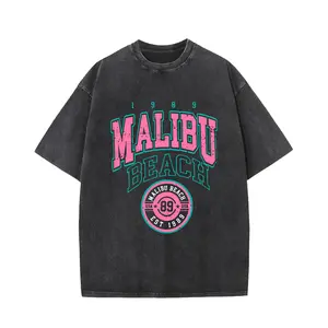 Wayii Fashion Summer Women's Casual Round Neck Vintage Water Wash T-Shirt MALIBU Pattern Printed T-Shirt Daily Patch Loose Bottom Shirt Top Patch S Outdoor Women's Clothing hoodies women zip tank weighted vests cute clothes long sleeve baby doll night