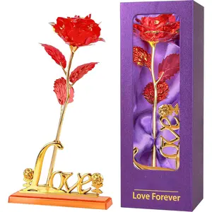 Red Rose Flower Gift with Stand - Mother's Day, Birthday, Anniversary, Valentine's Present for Mom, Wife, Grandma, Women
