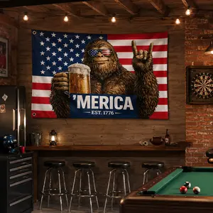 Patriotic Bigfoot ’Merica Flag, Funny Red White Blue Outdoor Banner,Single-Sided Printing, for Indoor, Outdoor, Activities, Dorm, Yard, Home, Party, Bar, Decoration, Party Decorations Banners, Wall Decor Banner, Yard Sign