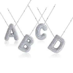 Bubble Letter Necklace Silver Plated with CZ - Trendy Initial Necklace, Neckalce for Women Men Bubble Letter Necklace Silver Plated with CZ - Trendy Initial Necklace, Neckalce for Women Men