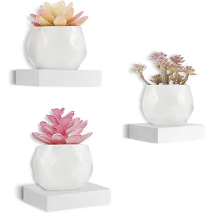 Small Floating Shelf 6 inch Wall Mounted Mini Hanging Display Shelves for Living Room Bedroom Bathroom Set of 3 White