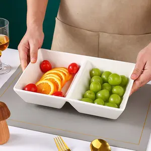 Rectangular Divided Ceramic Plate, Modern Minimalist Design, Multifunctional Serving Tray for Home Kitchen, Stylish Fruit Plate