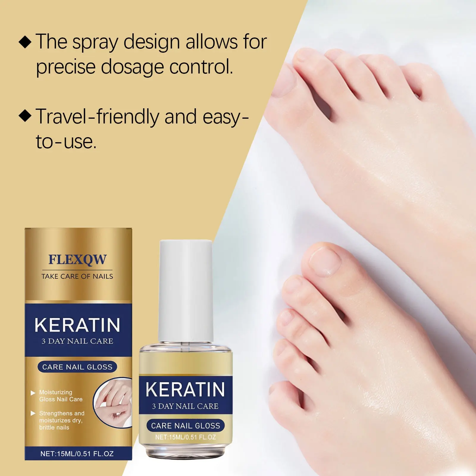 Hydroxy Acid Nail Strengthening Polish 15ML, Contains Hyaluronic Acid & Keratin, Reinforces Weak Nails, Improves Breakage, Moisture & Shine