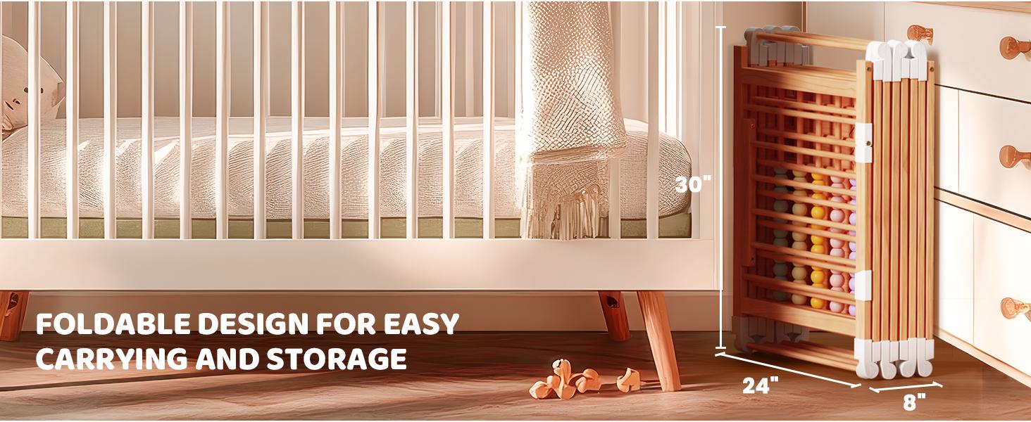 Naudacaa Baby Playpen & Safety Gate, 6/8/10 Panels  Foldable Pine Wood Play Yard with Child-Proof Lock, Easy-Assembly Baby Fence for Indoor Safe Play