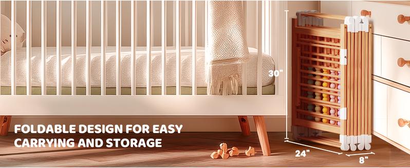 Naudacaa Baby Playpen & Safety Gate, 6/8/10 Panels  Foldable Pine Wood Play Yard with Child-Proof Lock, Easy-Assembly Baby Fence for Indoor Safe Play