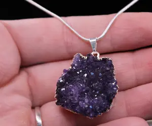 Amethyst Geode Pendant Dark Purple – Druzy Necklace Charm for Gift or Collection