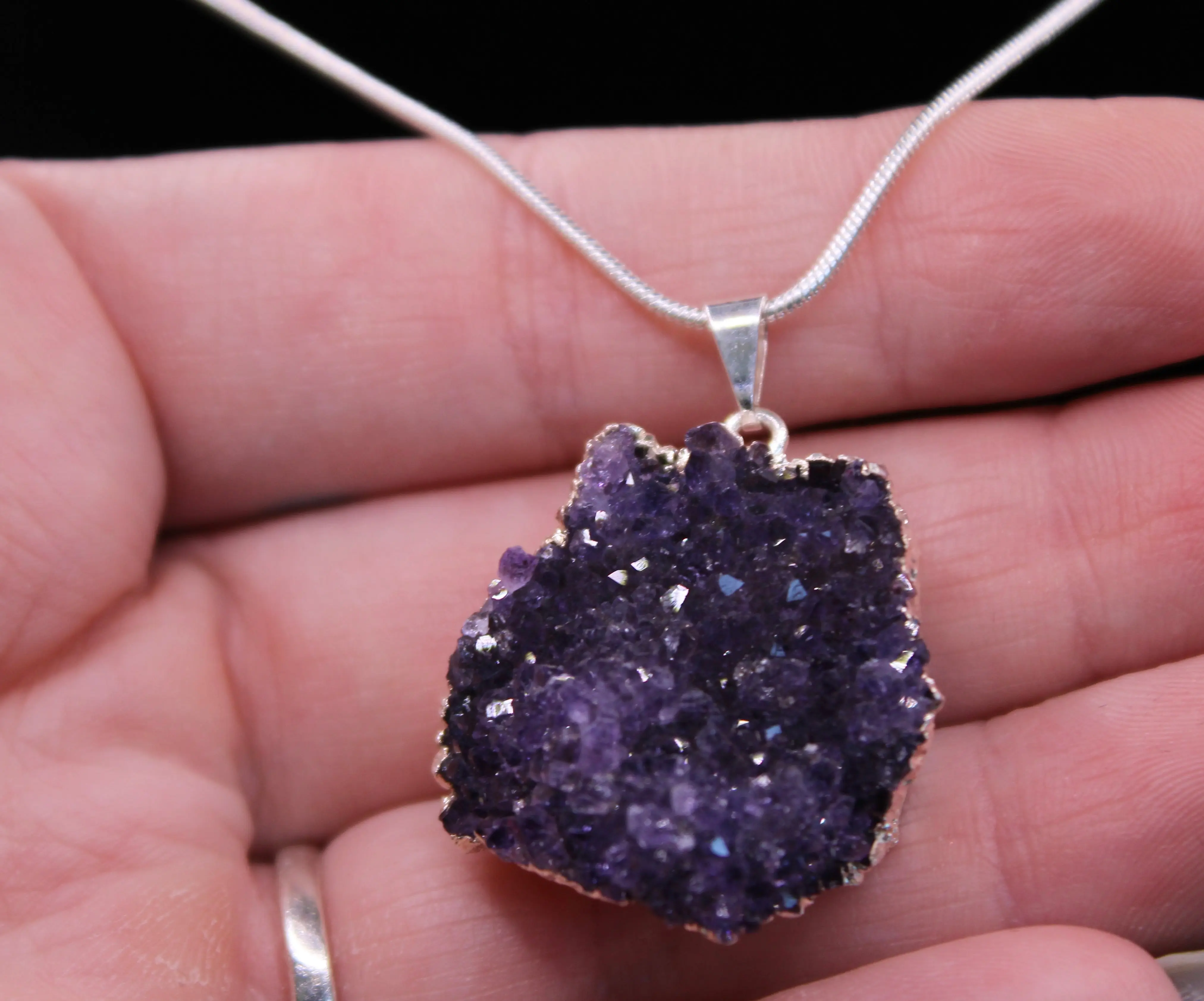 Raw Amethyst Druzy Geode Pendant - Unique Crystals Charm for Boho Jewelry, Spiritual Healing Gift for Collectors, Amethyst Crystal