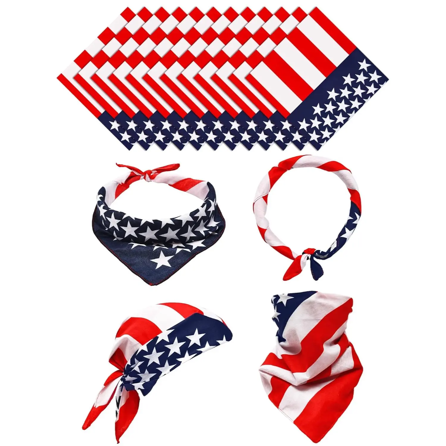 12 Pcs USA Flag Cotton Bandanas for Men and Women American Flag Head and Neck Bandanas Patriotic Cowboy Headwrap