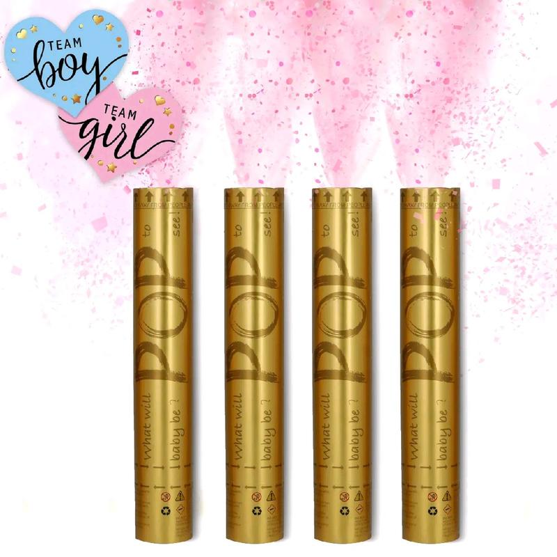 Gender Reveal Confetti Powder Cannons Set of 4 (2 Pink 2 Blue) 40pcs Team Boy Team Girl Voting Stickers