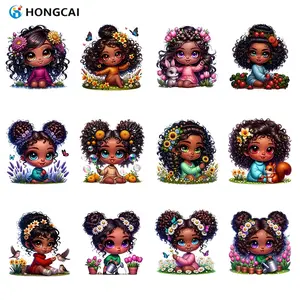 Cute Flower Doll Iron-On Stickers, High-Quality Vinyl Transfer Sheets, 12-Piece Set, Easy Operation, Vibrant Colors, Perfect for Kids' Clothing & Gifts