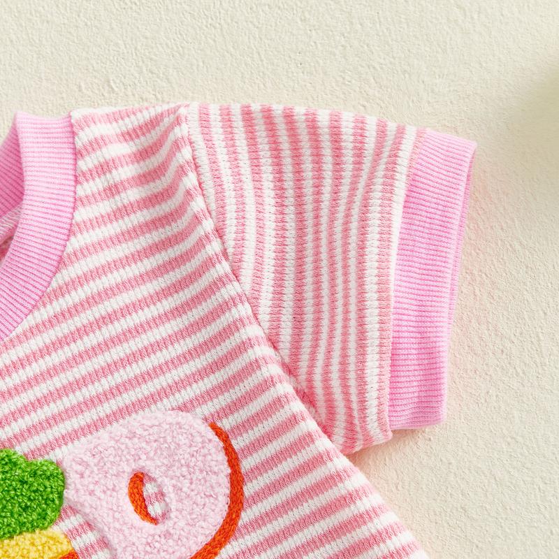 Toddler Baby Girl Boys Easter Outfits Set Short Sleeve Carrot Bunny Letter Embroidery T-Shirt and Shorts Infant Easter Clothing Set 0-3 Years
