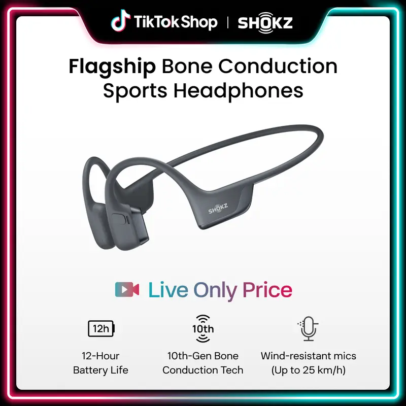 【Live only】SHOKZ OpenRun Pro 2 Bone Conduction Bluetooth Sport Headphones；DualPitch premium sound；Open ear awareness; Smart Mic; IP55; 12H battery; Running/Cycling/Hiking