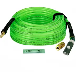 1/4x 100 ft Green Transparent Flexible Reinforced Polyurethane (pu) Air Hose with 1/4" 360 Rotary Coupler and Plug Fitting,Bend Limiter