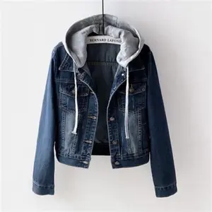 Women's Denim Hooded Single-Breasted Jacket Patchwork Coat Cardigan Pocket High Street Warm Solid Color Casual Loose Denim Jacket