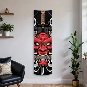 Japanese Ghost Face Samurai Sword Vertical Background Cloth, Block Rug, Traditional Folklore & Street Style Decor, Tapestry Wall Hanging, Room Decor, Art