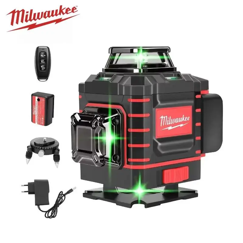 Milwaukee 360 green laser level full kit! Comes with remote control, auto self-level system, ultra bright green lines visible in daylight. Perfect for tile laying, cabinet layout and all renovation marking jobs!