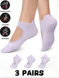 3 Pairs Non-Slip Yoga Socks for Men and Women, Sporty Striped Design, Ideal for Indoor Fitness, Pilates, Dance, and Home Use