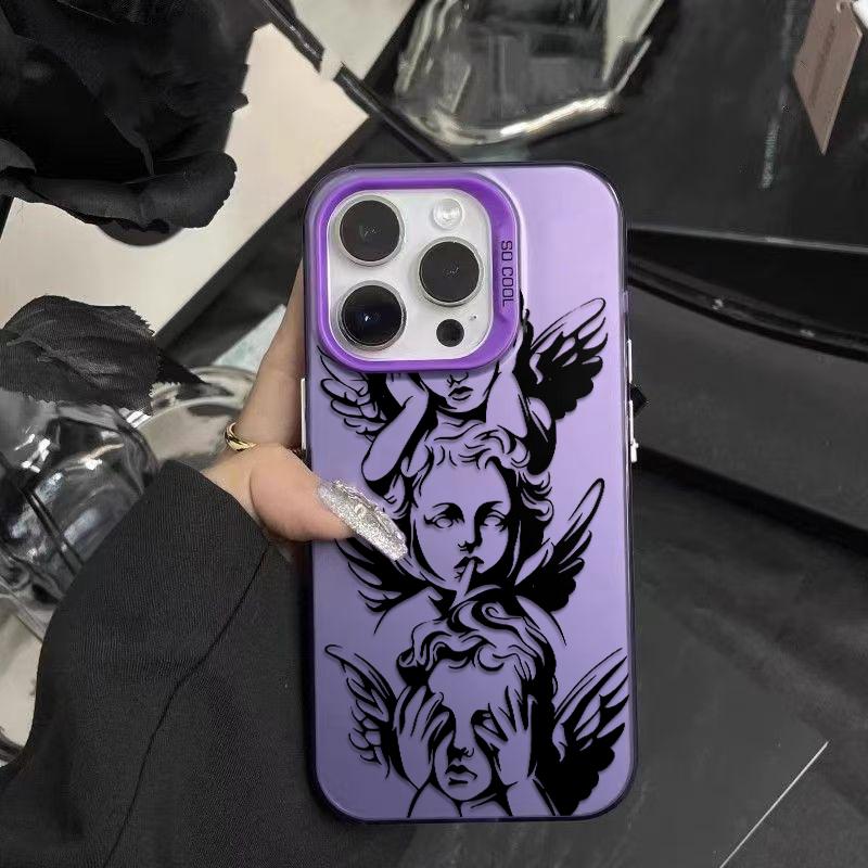 Unique Three Wise Angels Patterns Phone Case Featuring The Iconic See No Evil Hear No Evil Speak No Evil Angel Motif Merging Classic Baroque Art With Mysterious Spiritual Vibe For iPhone 17.16.15.14.13.12.11.X.XS.XSMAX.XR.8.7